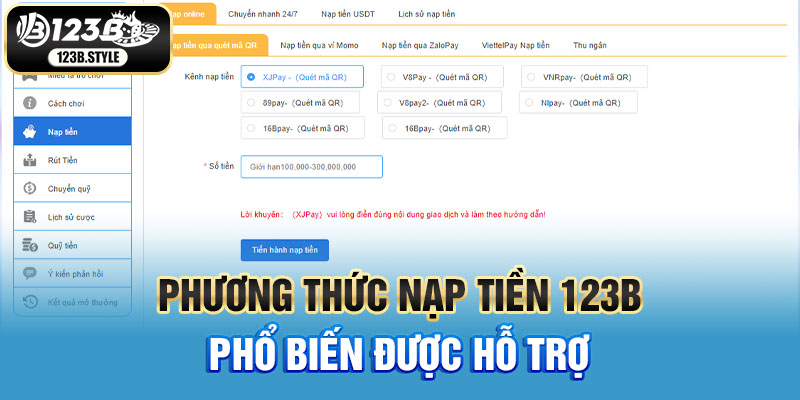 Những phương thức nạp tiền 123B