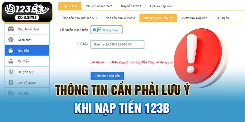 Thông tin cần chú ý khi thực hiện lệnh gửi tiền